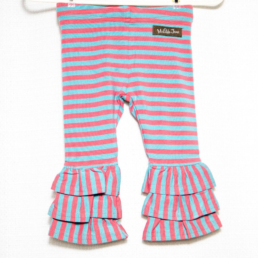 Matilda Jane Ruffle Leggings Pink Blue Stripe Boutique Baby 3-6M NWT